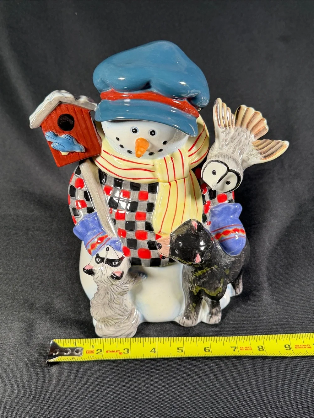 Hand-Painted Ceramic Snowman Cookie Jar Gibson Woodland Friends
